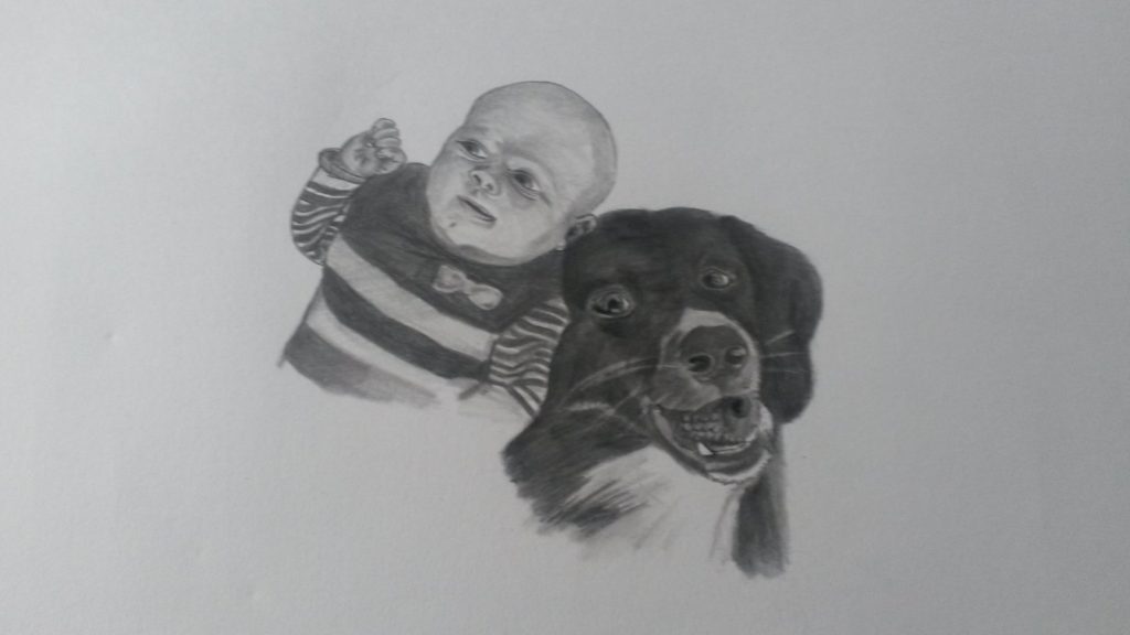 hond en kind illustratie pentekening portrettekening jeroen middelkamp jmillustraties