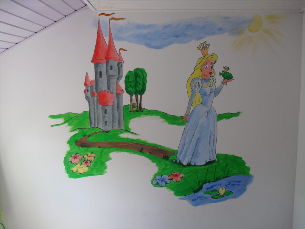 Princes en de kikker wandtekening muurschildering jeroen middelkamp kinderkamer