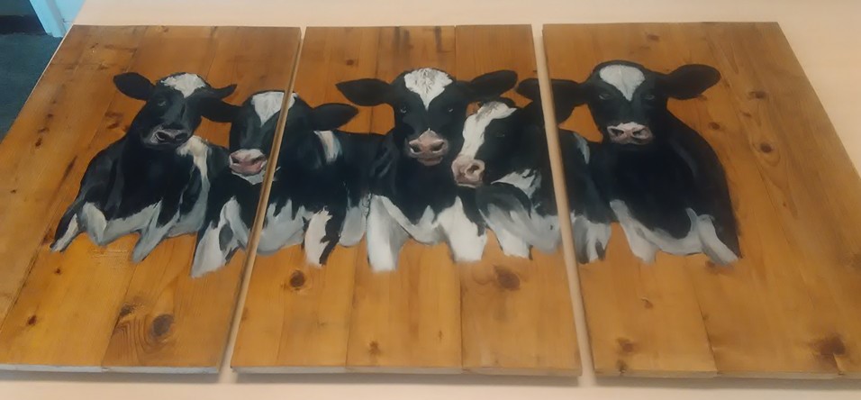 3-luik koeien houten schilderij jeroen middelkamp jmillustraties verfen buitenschilderij