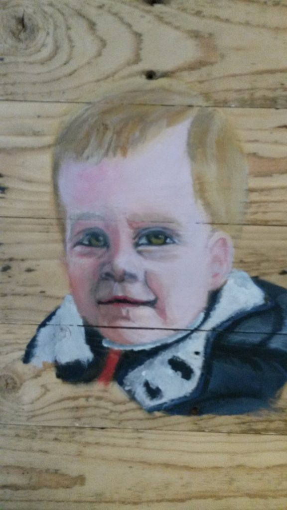 Jongen kind op hout houten schilderij jeroen middelkamp jm illustratiesschilderij voor buiten