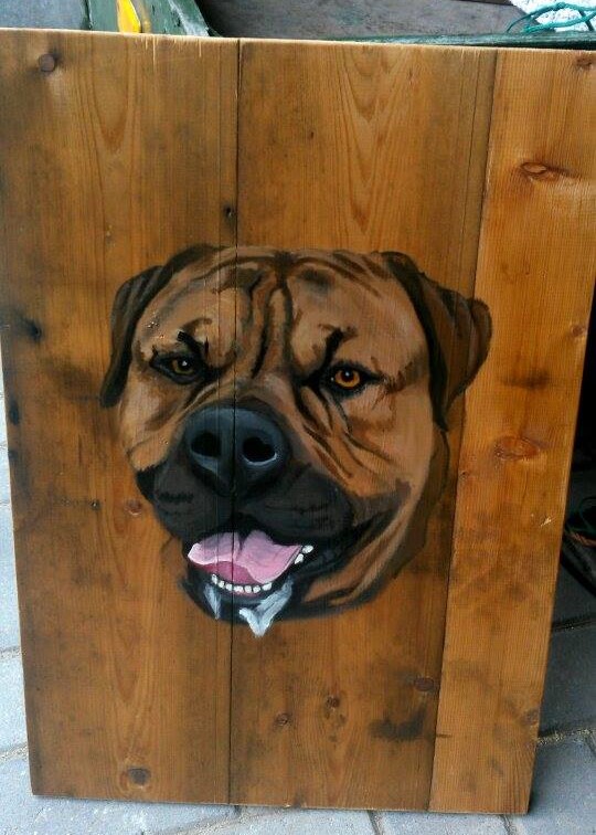 jmillustraties jeroenmiddelkamp.nl schilderij op hout buitenschilderij acrylverf hond houten schilderij